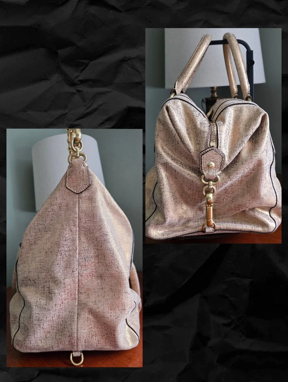 Coach 14241 Madison Sabrina Metallic Linen Tan Gold Satchel Shoulder Bag Y2K